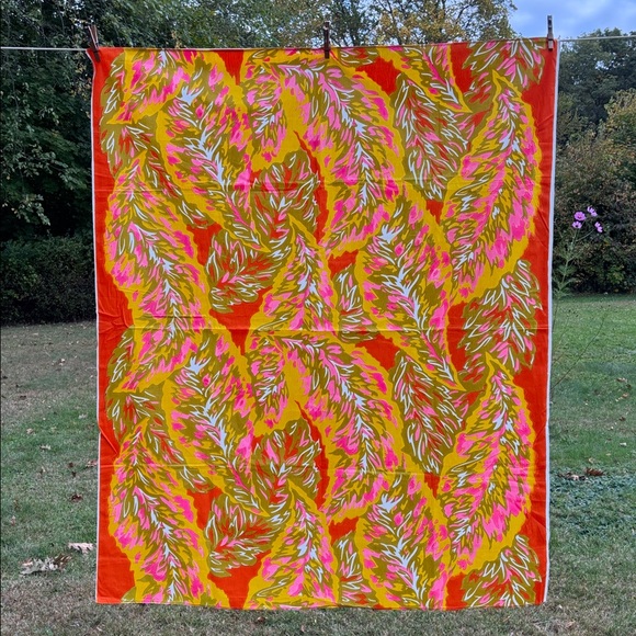 Other - Vintage Fabric- 1960s ‘70s Boho Hippie Bright Colors Leaf Pattern Sewing Crafts